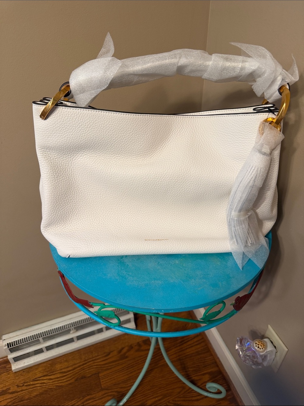 Donna Karan White Leather Shoulder Bag with Tassel NWT! Gorgeous never used